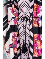 Netopierie šaty s viazaním v páse, béžové