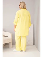 Dámsky mušelínový set s košeľou s gombíkmi a širokými nohavicami žltá