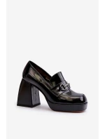 Półbuty Lakierowane Damskie Na Słupku Czarne D&A MR38-906