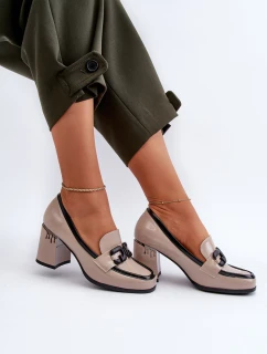 Półbuty Damskie Na Słupku Lakierowane Beżowe D&A MR38-973