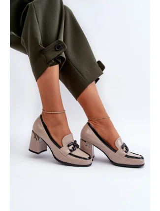 Półbuty Damskie Na Słupku Lakierowane Beżowe D&A MR38-973