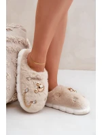 Futrzane Kapcie Z Przypinkami Beżowe Ivelfedi