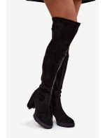 Dámské kozačky nad koleno na klíně ekologická semišová černá Tahlina