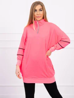 Mikina so zipsom a vreckami ružová neónová