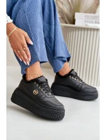 Sneakersy Buty Sportowe Damskie Ocieplane Na Masywnej Podeszwie Czarne Verissha