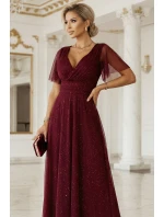 Dlhé lesklé šaty 635-5 MELANIA bordová - Numoco Dlhé lesklé šaty 635-5 MELANIA bordová - Numoco