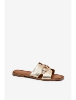 Klapki Damskie Płaskie Z Ozdobnym Detalem Złote Amiresna