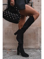 Kozaki Damskie Na Słupku Z Eko Zamszu Czarne Prisca