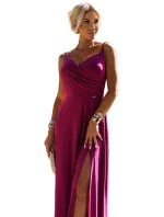 299-19 CHIARA elegantné maxi dlhé šaty bez ramienok - FUCHSY WITH BROKER