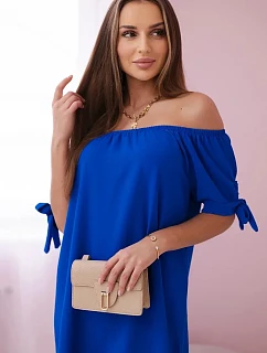 Šaty s viazaním rukávov v chrpovo modrej farbe