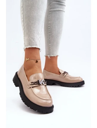 Dámské lakované mokasíny na plochém podpatku, béžová Ezoma Dámské lakované mokasíny na plochém podpatku, béžová Ezoma