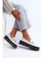 Dámske kožené mokasíny na platforme s reťazou S.Barski White