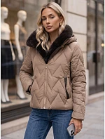 Dámska zimná prešívaná bunda s odnímateľným golierom, béžová, FashionStreet TY6085 Dámska zimná prešívaná bunda s odnímateľným golierom, béžová, FashionStreet TY6085