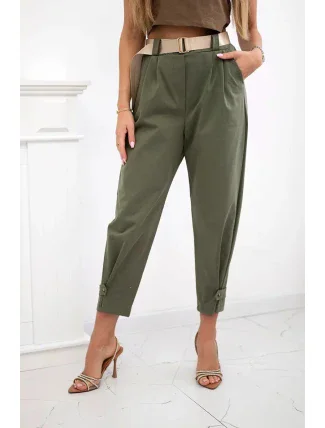 Letné nohavice Punto so zapínaním na gombíky khaki