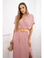 Dlhé šaty s ozdobným opaskom tmavo púdrovo ružové Dlhé šaty s ozdobným opaskom tmavo púdrovo ružové