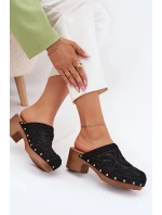 Szydełkowe Klapki Damskie Na Obcasie Czarne Senevia