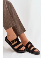 Dámské pantofle s pásky a zlatým sponem Černé Ulirissa