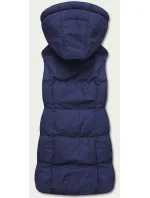 Tmavomodrá páperová dámska vesta s kapucňou (5M721-215)