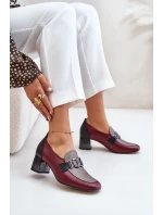 Skórzane Czółenka Na Słupku Ze Złotą Ozdobą Laura Messi 2861 Bordowe