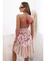 Dámske boho viskózové šaty s viazaním okolo krku fialové Dámske boho viskózové šaty s viazaním okolo krku fialové