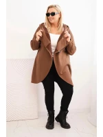 Dámska zateplená mikina Plus Size s kapucňou a asymetrickým zipsom Brown