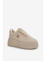 Sneakersy Buty Sportowe Damskie Ocieplane Na Masywnej Podeszwie Beżowe Ardiela