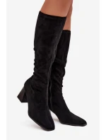 Kozaki Damskie Na Słupku Z Przeszyciami Czarne Celandine