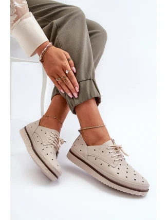Skórzane Półbuty Damskie Beżowe S.Barski LR182