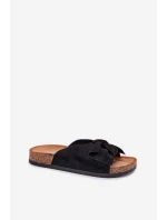 Klapki Damskie Na Korkowej Podeszwie Kokardką Czarne Seressa