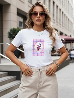 Dámske bavlnené tričko s potlačou paradajok, biele, FashionStreet NX8037RY