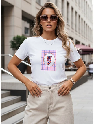 Dámske bavlnené tričko s potlačou paradajok, biele, FashionStreet NX8037RY Dámske bavlnené tričko s potlačou paradajok, biele, FashionStreet NX8037RY