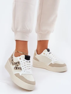 Buty Sportowe Damskie Na Platformie Panterka Beżowe Lorori