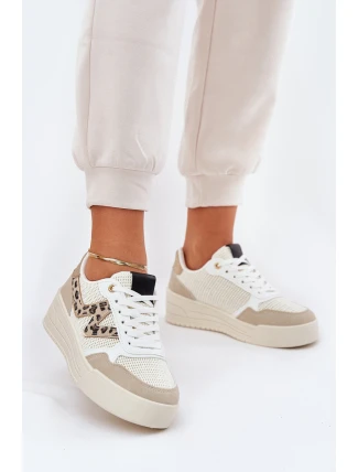 Buty Sportowe Damskie Na Platformie Panterka Beżowe Lorori