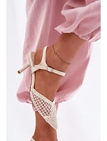 Idira Světle béžové sandály s síťkou na podpatku pletené Idira Světle béžové sandály s síťkou na podpatku pletené