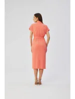 S363 Košeľové šaty s opaskom na zaväzovanie - oranžové S363 Košeľové šaty s opaskom na zaväzovanie - oranžové