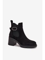 Ocieplane Botki Damskie Na Słupku Z Ozdobną Klamrą Czarne Melara