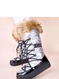 Dámske snehové topánky AT001 Silver with black - CHIC shoes