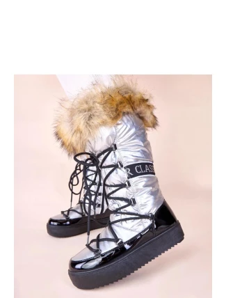 Dámske snehové topánky AT001 Silver with black - CHIC shoes Dámske snehové topánky AT001 Silver with black - CHIC shoes
