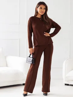 Dvojdielny pletený komplet v čokoládovej farbe - blúzka a nohavice (VE74)