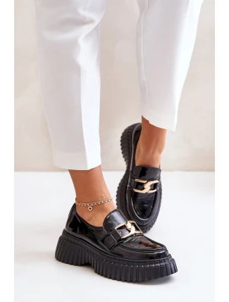 Zazoo 20176 Lakierowane Półbuty Mokasyny Damskie Ze Skóry Naturalnej Czarne