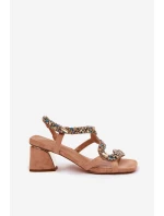 Sandały Damskie Na Słupku Z Kryształkami Artiker 56C1377 Beżowe