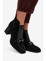 Botki Damskie Z Naturalnego Zamszu Na Słupku Artiker 57C0124 Czarne