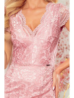 Numoco čipkované šaty s krátkym rukávom - ružové