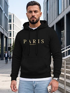 Pánska mikina s kapucňou a potlačou PARIS, čierna, FashionStreet NX5147BX