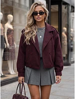 Krátky dámsky dvojradový kabát v bordovej farbe FashionStreet TY6024 Krátky dámsky dvojradový kabát v bordovej farbe FashionStreet TY6024