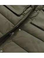 Dámska páperová vesta v army farbe s kapucňou (CAN-860)