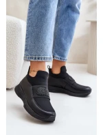 Buty Sportowe Na Platformie Skórzane Czarne Artiker 55C0035