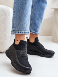 Buty Sportowe Na Platformie Skórzane Czarne Artiker 55C0035