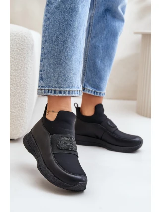 Buty Sportowe Na Platformie Skórzane Czarne Artiker 55C0035