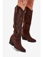 Kozaki Kowbojki Damskie Ze Zdobieniem Na Słupku Czekoladowe Jovina